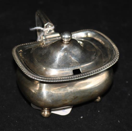 A George III silver rectangular mustard, with gadroon edge and ball feet, crested, London 1805, makers Alice & George Burrows II